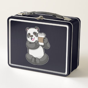 Panda with Coffee to go Metal Lunch Box