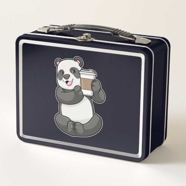 Panda with Coffee to go Metal Lunch Box (Front)