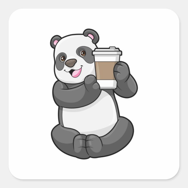 Panda with Coffee to go Square Sticker (Front)