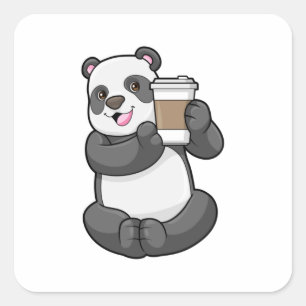 Panda with Coffee to go Square Sticker