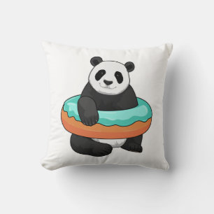 Panda with Doughnut Throw Pillow