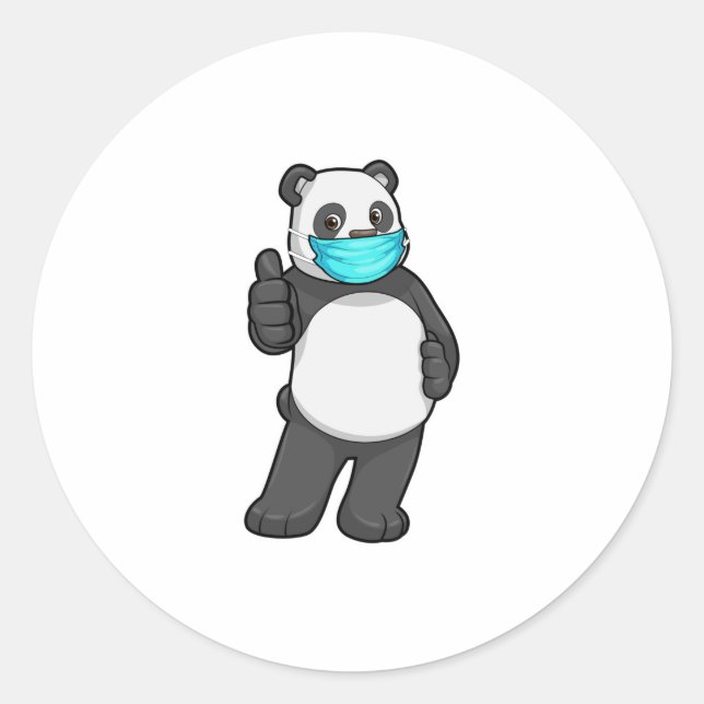 Panda with Face mask Classic Round Sticker (Front)