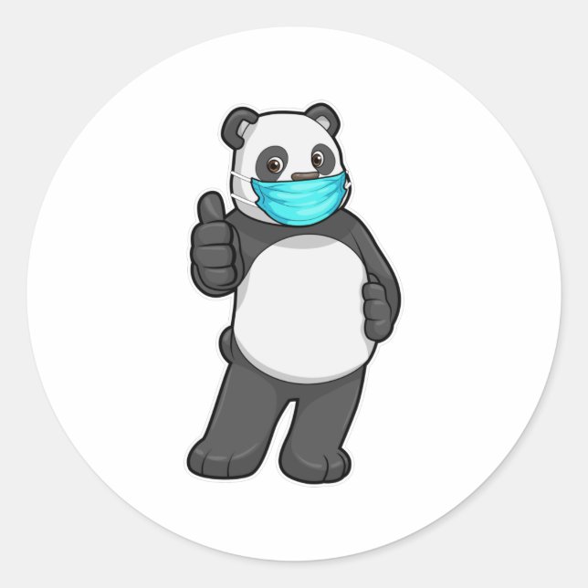 Panda with Face mask Classic Round Sticker (Front)