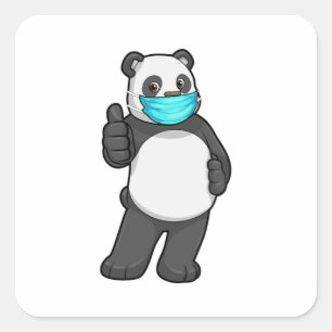 Panda with Face mask Square Sticker