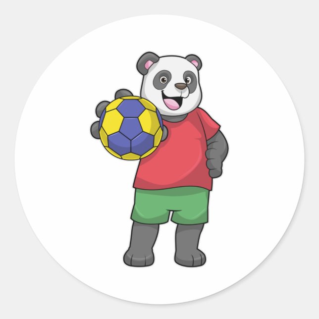 Panda with Handball Sports Classic Round Sticker (Front)