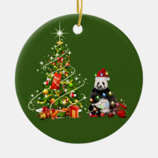 Panda With Hat LIGHTS Christmas Ceramic Ornament