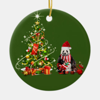 Panda With Hat Scafts Christmas Ceramic Ornament