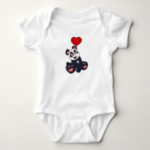 Panda with Heart Baby Bodysuit