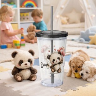 Panda with Heart Balloons Acrylic Tumbler