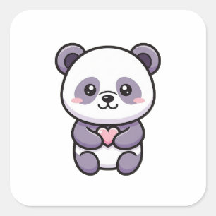 Panda with Heart – Cute Whimsical Illustration Square Sticker