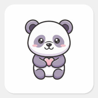 Panda with Heart – Cute Whimsical Illustration Square Sticker