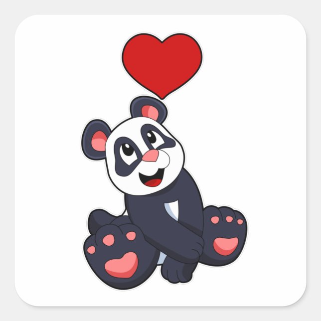 Panda with Heart Square Sticker (Front)