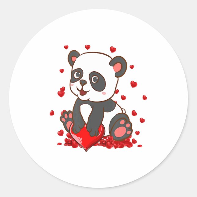 Panda With Hearts Valentines Day Women And Girls  Classic Round Sticker (Front)