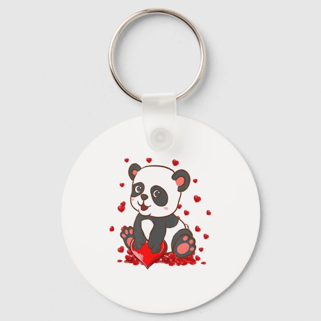Panda With Hearts Valentines Day Women And Girls  Keychain (Front)