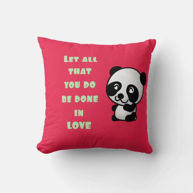 Panda with Inspirational Love Quote Throw Pillow (Front)