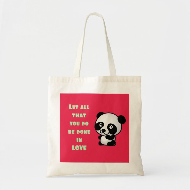 Panda with Inspirational Love Quote Tote Bag (Front)
