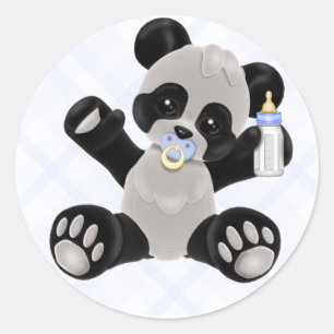 Panda with Pacifier Blue Baby Boy Classic Round Sticker