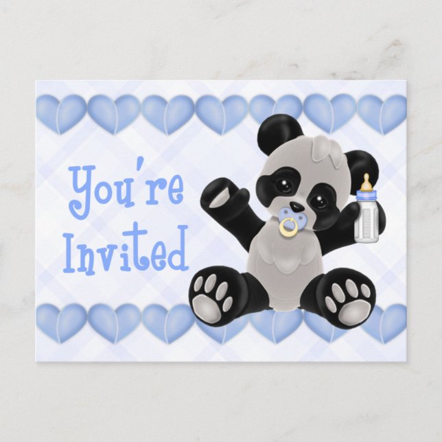Panda with Pacifier Blue Baby Shower Invitation (Front)