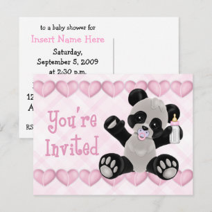 Panda with Pacifier Pink Baby Shower Invitation Postcard