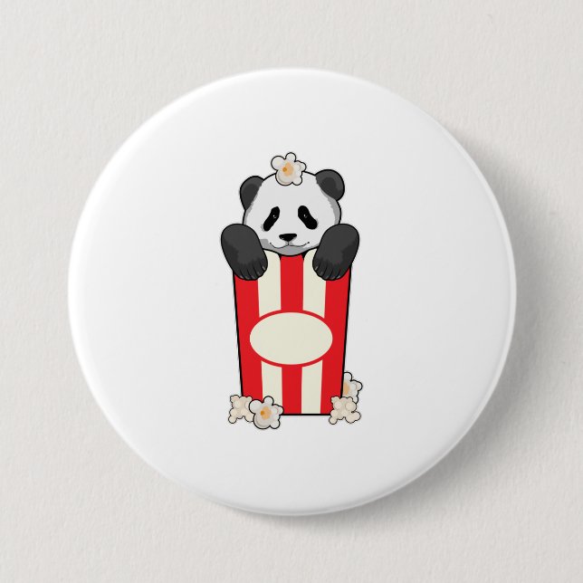 Panda with Popcorn 3 Inch Round Button (Front)