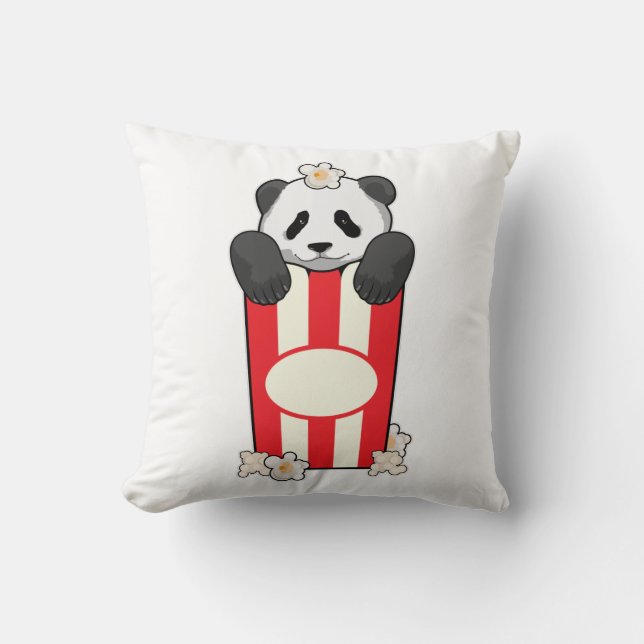 Panda with Popcorn Throw Pillow (Front)