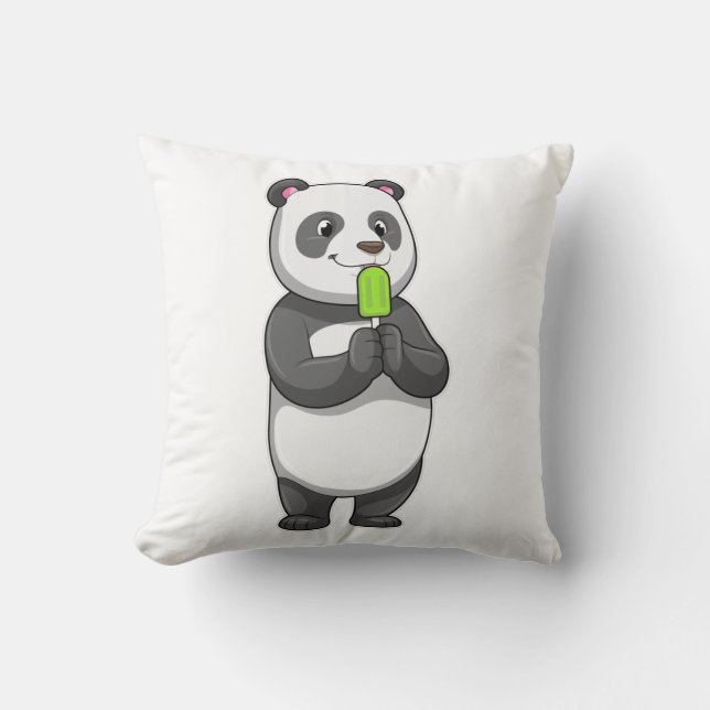 Panda with Popsicle Throw Pillow (Front)