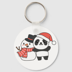 Panda With Snowman In Winter For Christmas Keychai Keychain