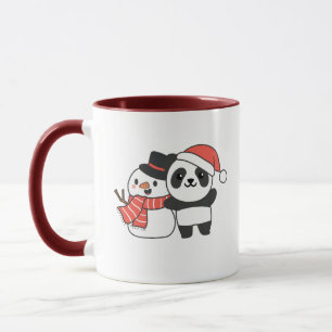Panda With Snowman In Winter For Christmas Mug