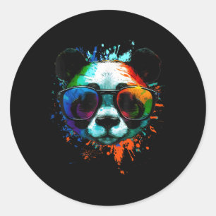 Panda With Sunglasses With Colourful Ink Splashes Classic Round Sticker