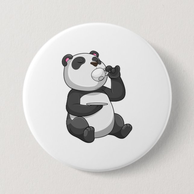 Panda with Tea Cup 3 Inch Round Button (Front)