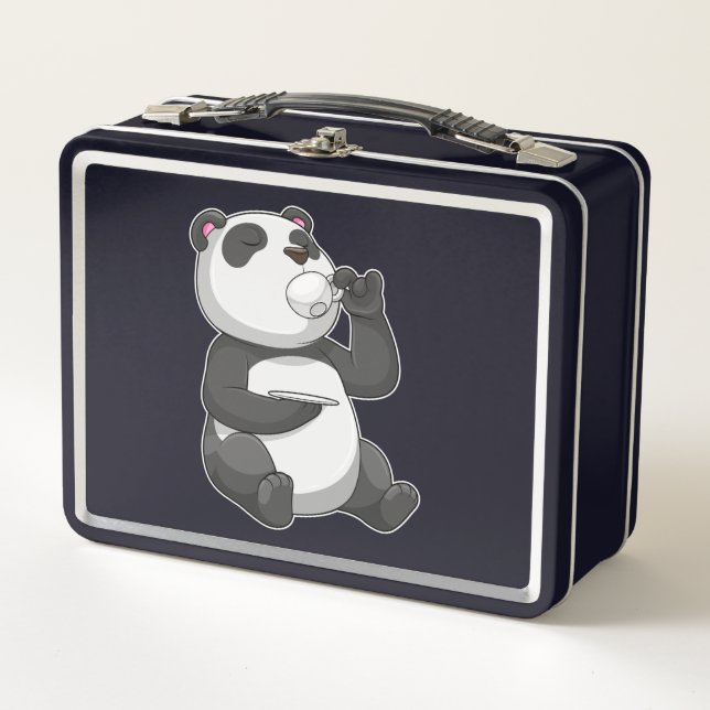 Panda with Tea Cup Metal Lunch Box (Front)