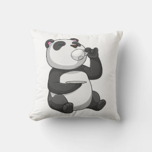 Panda with Tea Cup Throw Pillow
