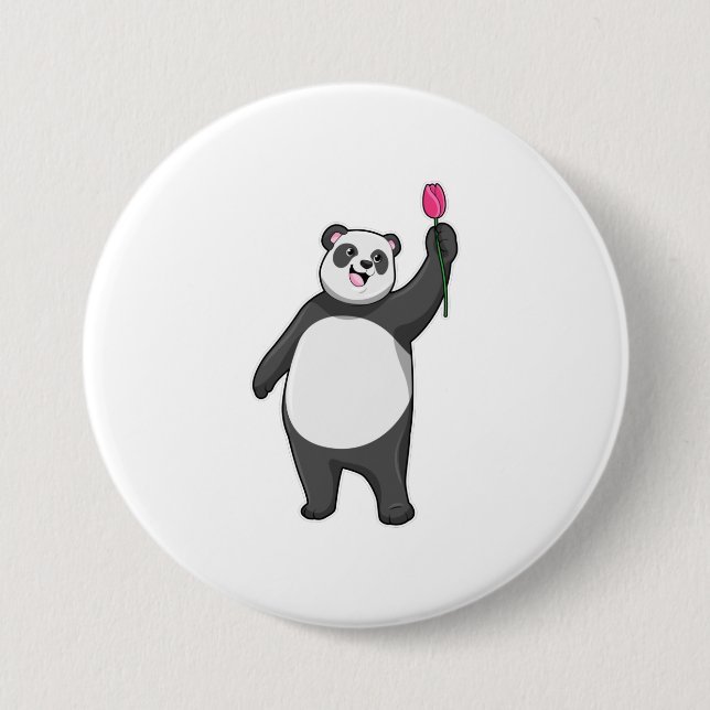 Panda with Tulip 3 Inch Round Button (Front)