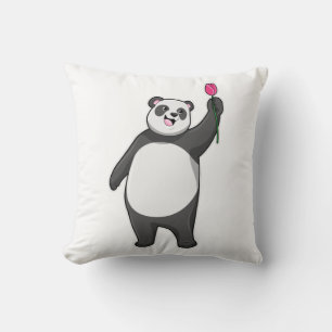 Panda with Tulip Throw Pillow