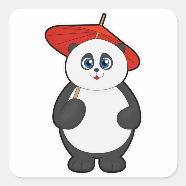 Panda with Umbrella Square Sticker (Front)