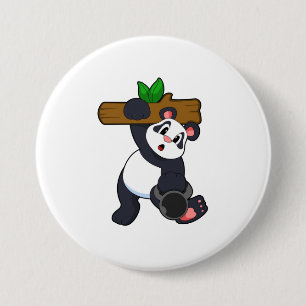 Panda with Wood at Strength training 3 Inch Round Button
