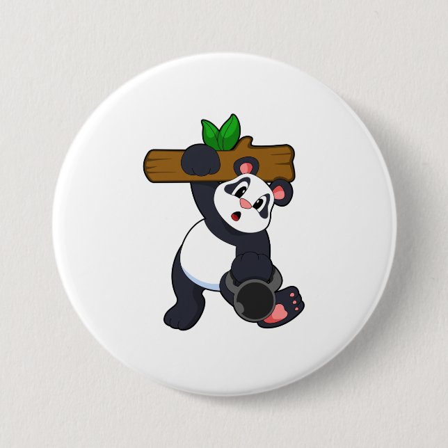 Panda with Wood at Strength training 3 Inch Round Button (Front)