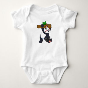 Panda with Wood at Strength training Baby Bodysuit