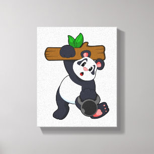Panda with Wood at Strength training Canvas Print