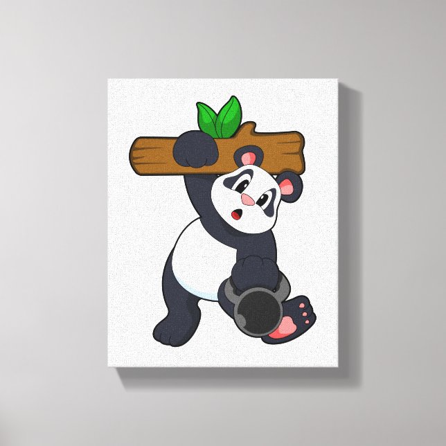Panda with Wood at Strength training Canvas Print (Front)