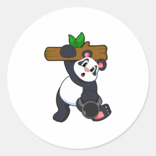 Panda with Wood at Strength training Classic Round Sticker