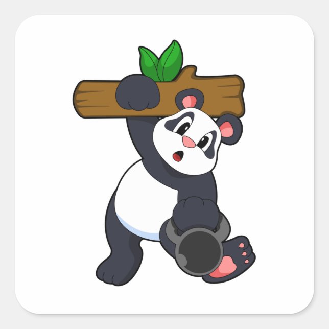 Panda with Wood at Strength training Square Sticker (Front)