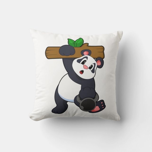 Panda with Wood at Strength training Throw Pillow (Front)