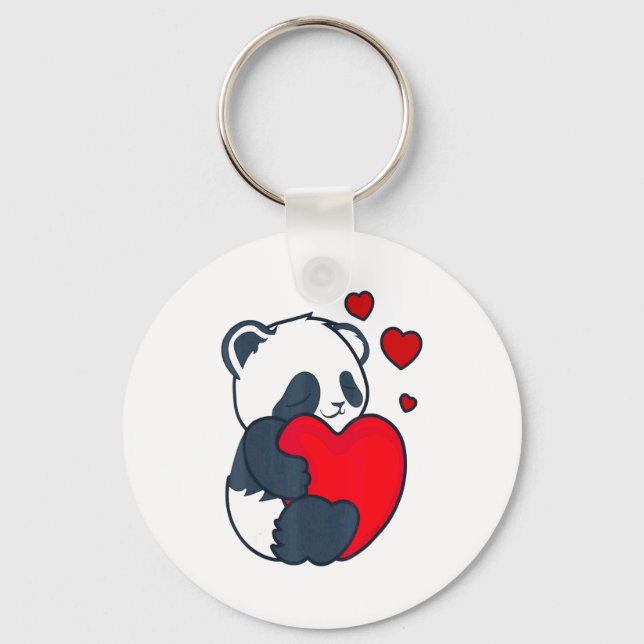 Panda Women Valentines Day Girlfriend Heart  Keychain (Front)
