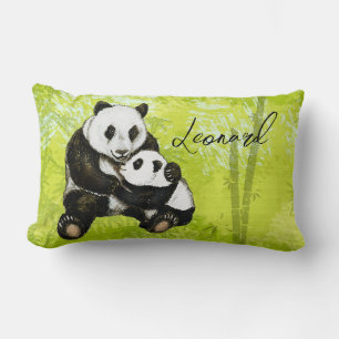 Pandabär Mutter mit Kind - handgemalt   Kissen Lumbar Pillow