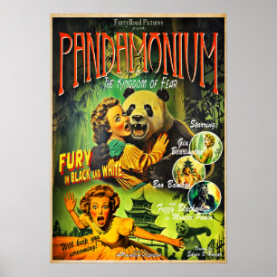 Pandamonium Funny Panda rétro horreur poster