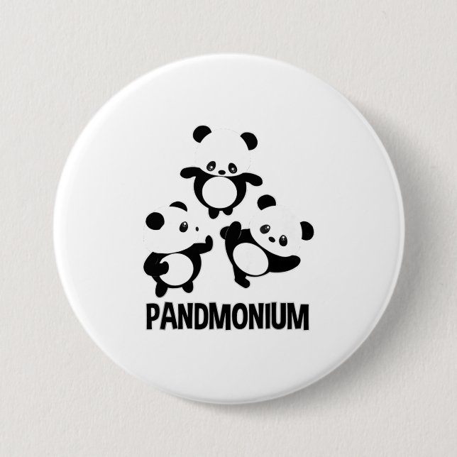 Pandamonium TShirt  Funny Panda Bear Pun Tee 3 Inch Round Button (Front)