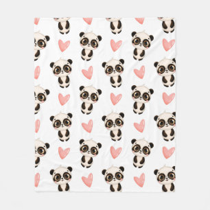 Pandas and Hearts Fleece Blanket
