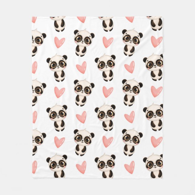 Pandas and Hearts Fleece Blanket (Front)