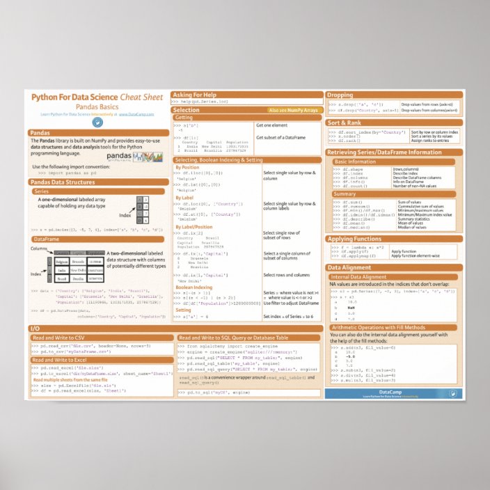 Pandas Basic Cheat Sheet Poster | Zazzle.ca